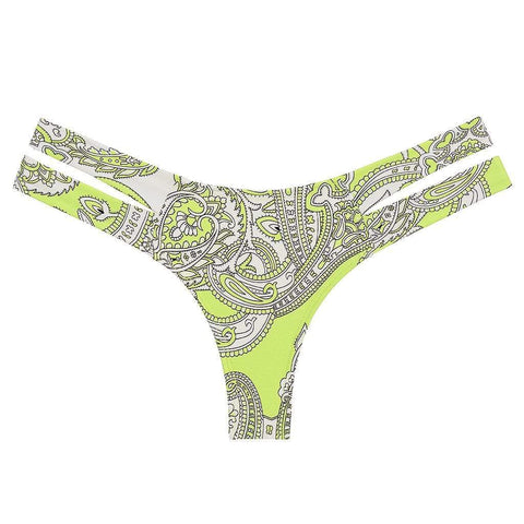 Chartreuse Paisley Added Coverage Seamless Euro Bikini Bottom