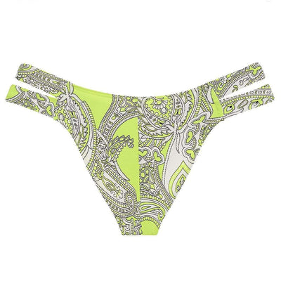 Chartreuse Paisley Added Coverage Seamless Euro Bikini Bottom