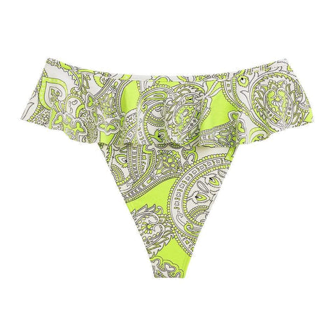 Chartreuse Paisley Tamarindo Ruffle Bikini Bottom