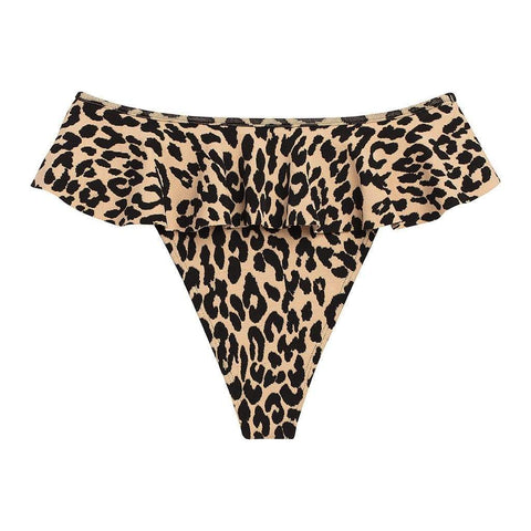 Leopard Texture Tamarindo Ruffle Bikini Bottom