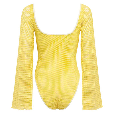 Yellow Crochet Bell Sleeve Allie One-Piece
