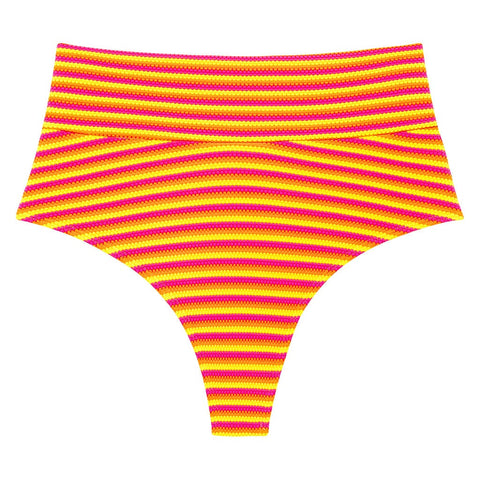 Neon Stripe Added Coverage High Rise Bikini Bottom